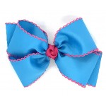 Blue (Turquoise) / Shocking Pink Pico Stitch Bow - 6 Inch